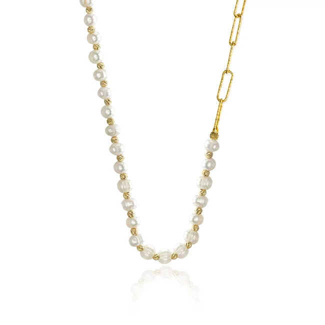 Colier Argint 925 Premium - lant hardwear, bilute si perle de cultura