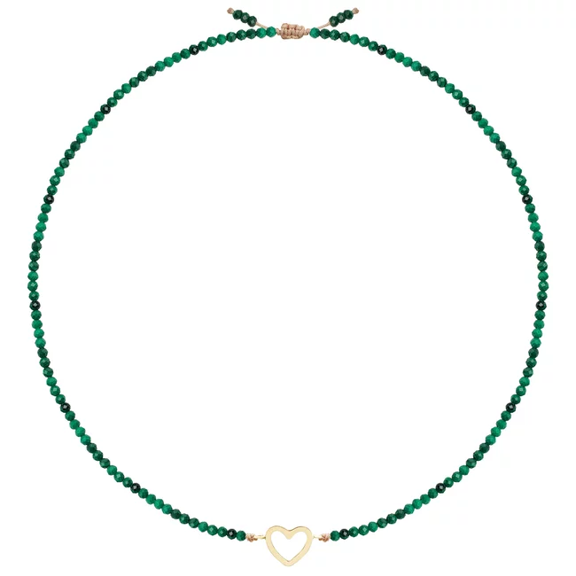 Colier Aur 14K Premium dama, reglabil - snur, malachit si inima (14 mm) picture - 3
