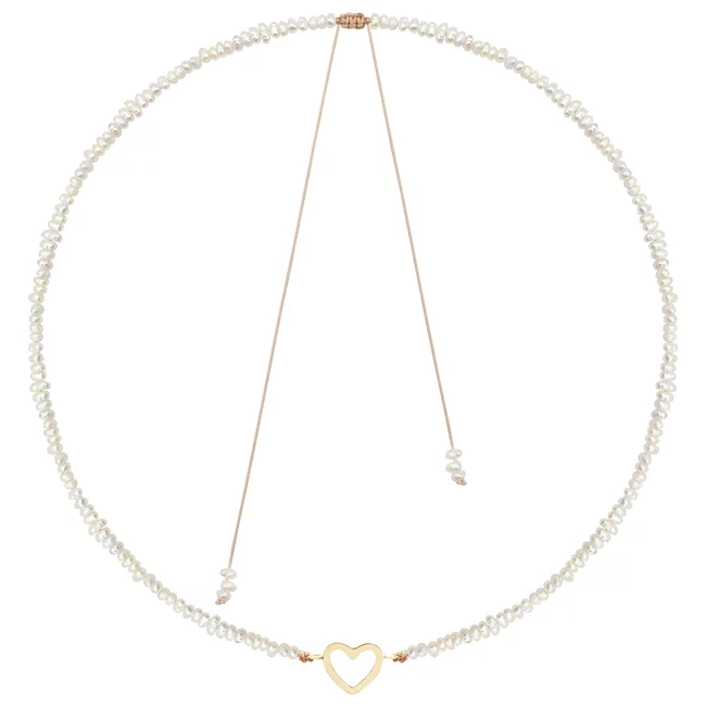 Colier Aur 14K Premium dama, reglabil - snur, perle de cultura si inima (14 mm) picture - 4