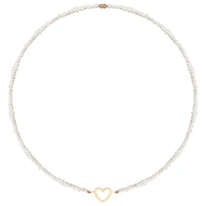 Colier Aur 14K Premium dama, reglabil - snur, perle de cultura si inima (14 mm)