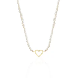 Colier Aur 14K Premium dama, reglabil - snur, perle de cultura si inima (14 mm)