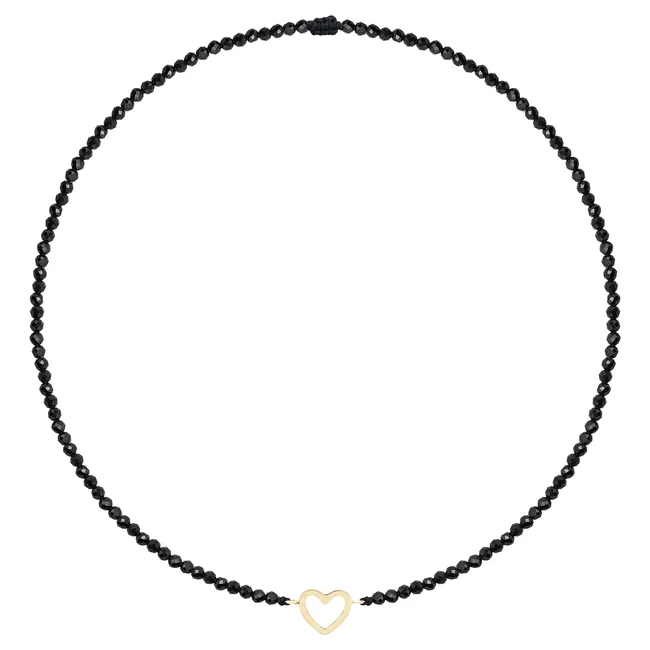 Colier Aur 14K Premium dama, reglabil - snur, spinel si inima (14 mm)