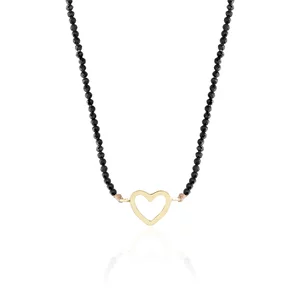 Colier Aur 14K Premium dama, reglabil - snur, spinel si inima (14 mm)