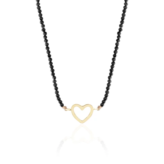 Colier Aur 14K Premium dama, reglabil - snur, spinel si inima (14 mm)