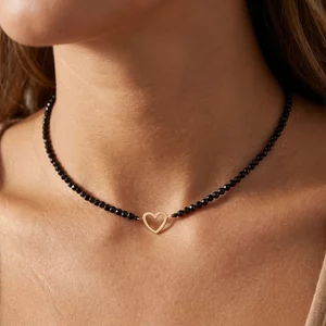 Colier Aur 14K Premium dama, reglabil - snur, spinel si inima (14 mm)