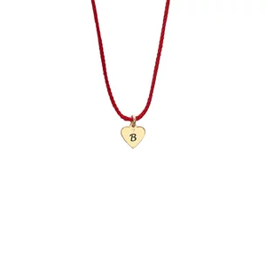 Colier Aur copii, snur rosu si inima, personalizat initiala (2-14 ani)