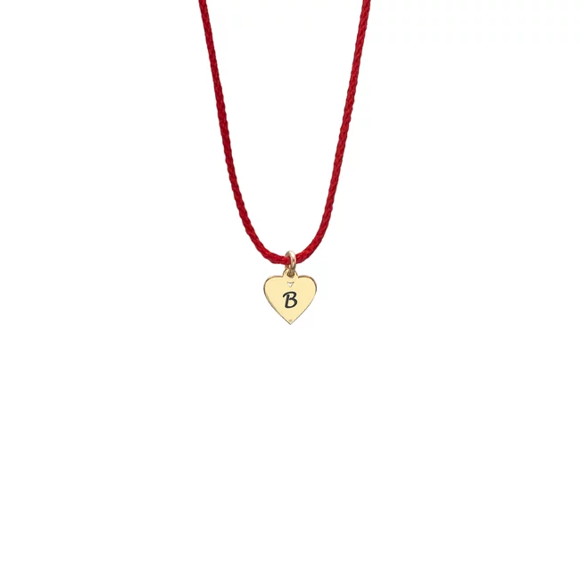 Colier Aur copii, snur rosu si inima, personalizat initiala (2-14 ani)