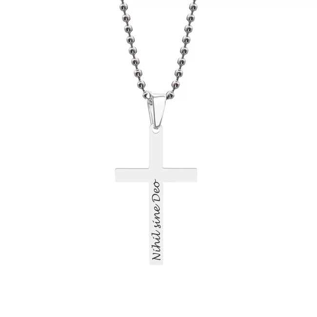 Colier cruce si lant bilute, Inox Premium hipoalergic, gravura text ( 42mm)