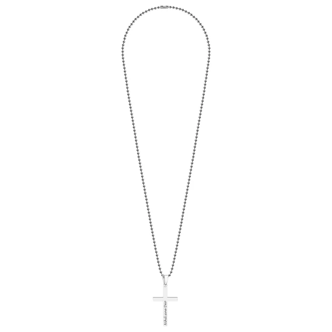 Colier cruce si lant bilute, Inox Premium hipoalergic, gravura text ( 42mm)
