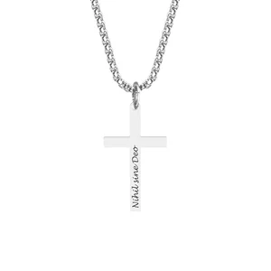 Colier cruce si lant masiv, Inox Premium hipoalergic, gravura text ( 42mm)