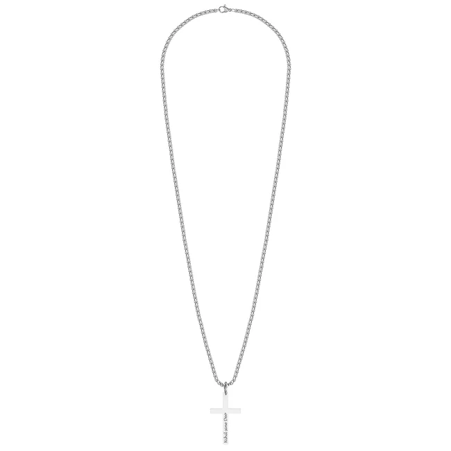 Colier cruce si lant masiv, Inox Premium hipoalergic, gravura text ( 42mm)
