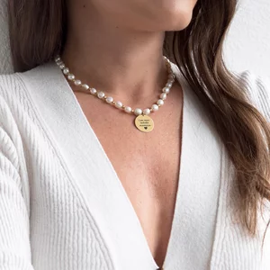 Colier cu perle, bilute si banut Argint, personalizat (19 mm)