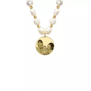 Colier cu perle, bilute si banut Argint, personalizat cu poza (19 mm)