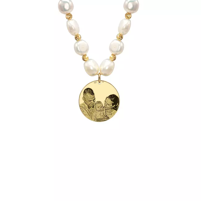 Colier cu perle, bilute si banut Argint, personalizat cu poza (19 mm)