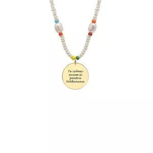 Colier cu perle, discuri colorate si banut Argint, personalizat (14.5 mm)