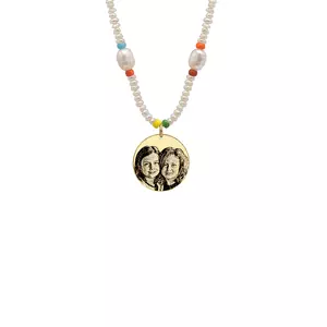 Colier cu perle, discuri colorate si banut Argint, personalizat cu poza (14.5 mm)