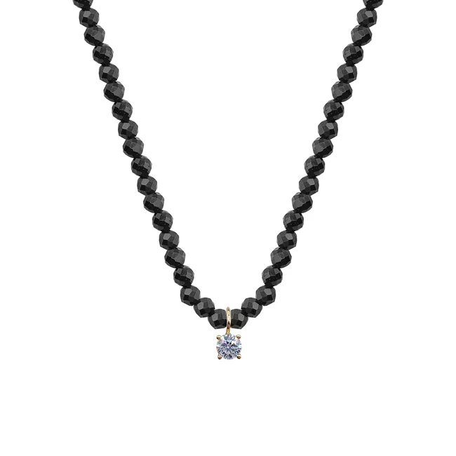 Colier cu pietre negre Spinel si pandantiv Aur cu zirconiu