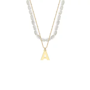 Colier damă, Argint 925 Premium, inițială, lanț și perle de cultură