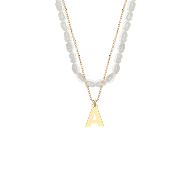 Colier damă, Argint 925 Premium, inițială, lanț și perle de cultură
