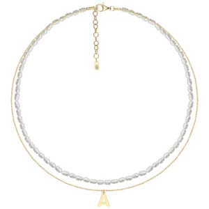 Colier damă, Argint 925 Premium, inițială, lanț și perle de cultură