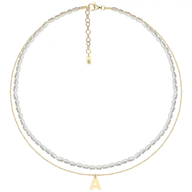 Colier damă, Argint 925 Premium, inițială, lanț și perle de cultură