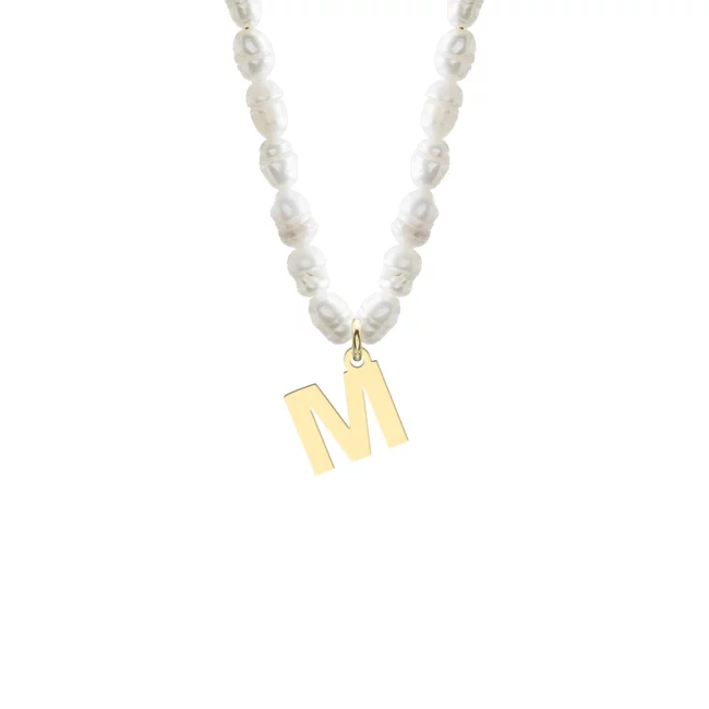Colier damă, Argint 925 Premium, inițială și perle de cultură
