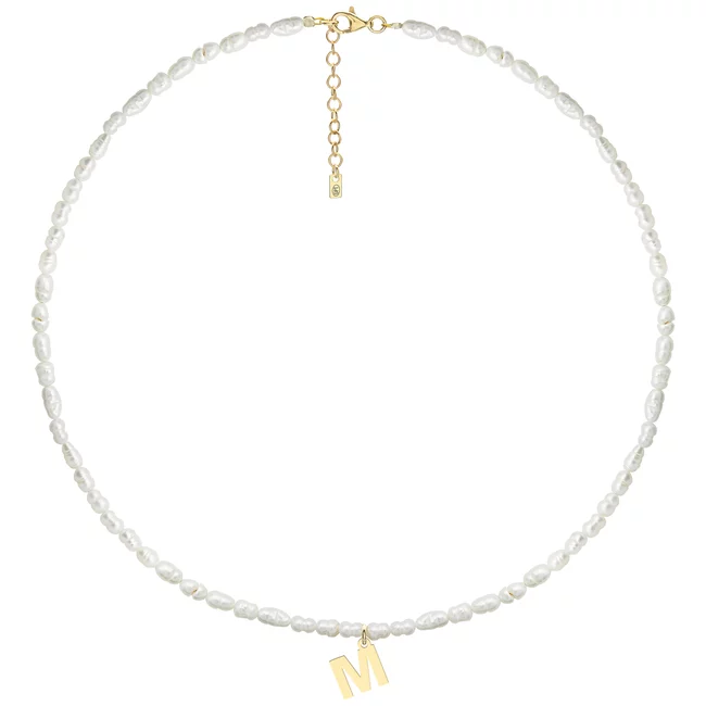 Colier damă, Argint 925 Premium, inițială și perle de cultură