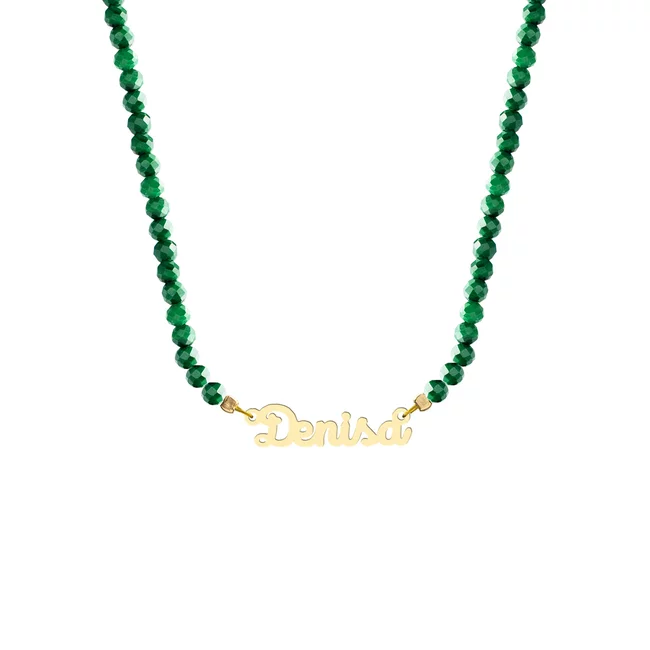 Colier damă, Argint 925 Premium, nume decupat și malachit