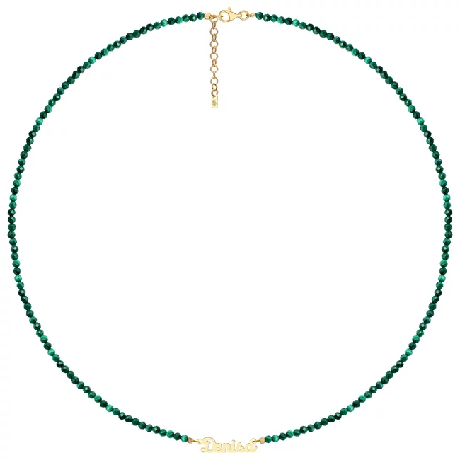 Colier damă, Argint 925 Premium, nume decupat și malachit