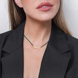 Colier damă, Argint 925 Premium, nume decupat și malachit