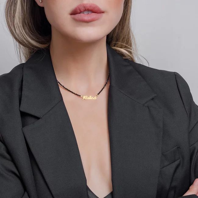 Colier damă, Argint 925 Premium, nume decupat și spinel
