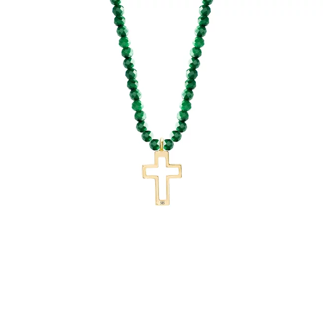 Colier damă, Aur 14K Premium - Cruce decupată si malachit 12mm