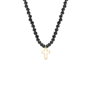 Colier damă, Aur 14K Premium - Cruce decupată si spinel 12mm