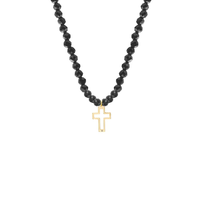 Colier damă, Aur 14K Premium - Cruce decupată si spinel 12mm