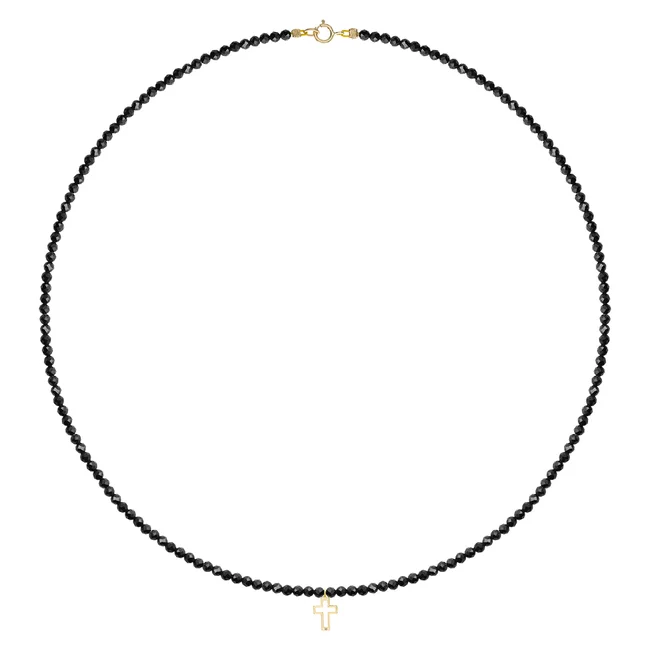 Colier damă, Aur 14K Premium - Cruce decupată si spinel 12mm