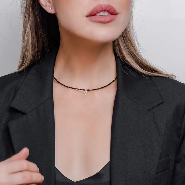 Colier damă, Aur 14K Premium - Cruce decupată si spinel 12mm