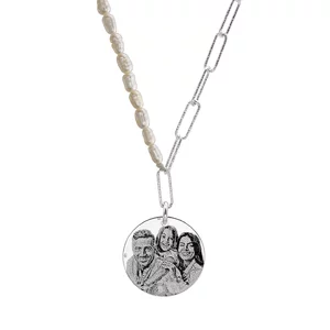 Colier perle, lantisor Hardwear si banut Argint, personalizat cu poza (17 mm)