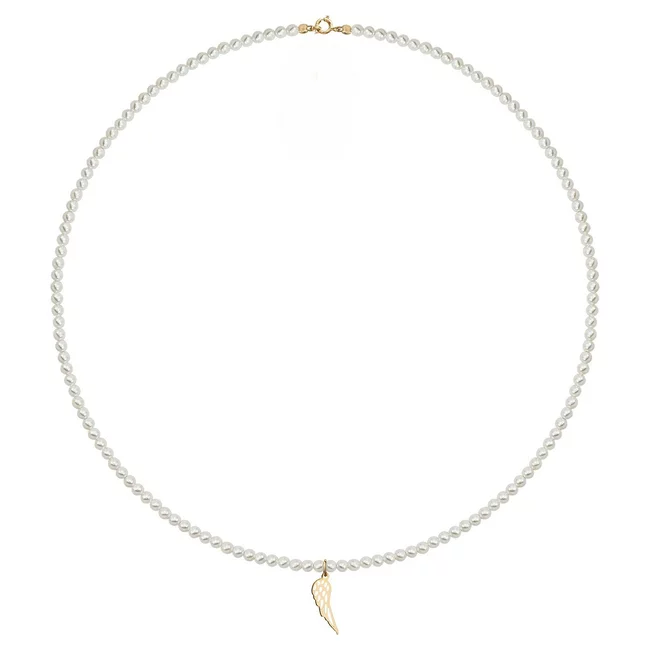 Colier perle scoica si Aripa de aur (12mm)