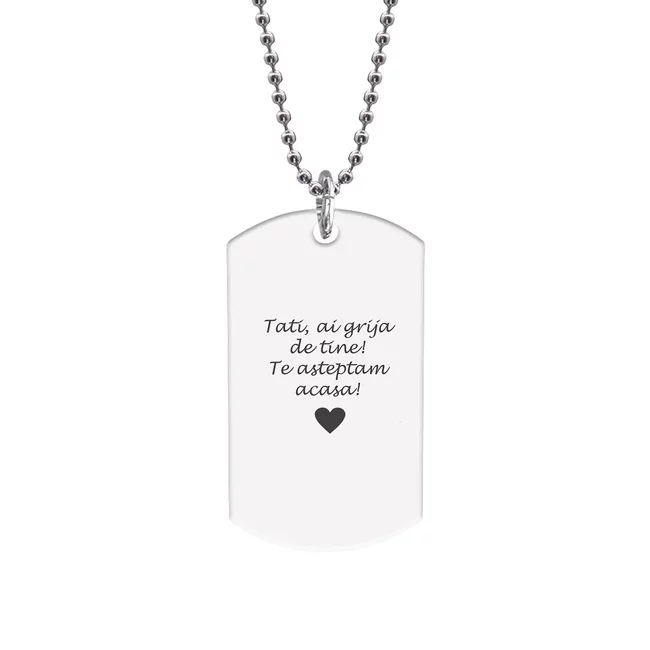 Colier placuta Army si lant cu bilute, Inox Premium hipoalergic,personalizata cu text (43mm)