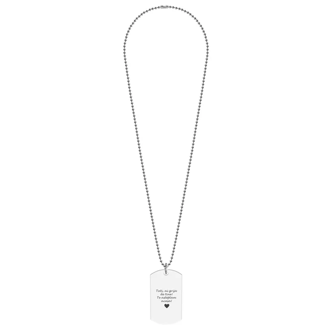 Colier placuta Army si lant cu bilute, Inox Premium hipoalergic,personalizata cu text (43mm)