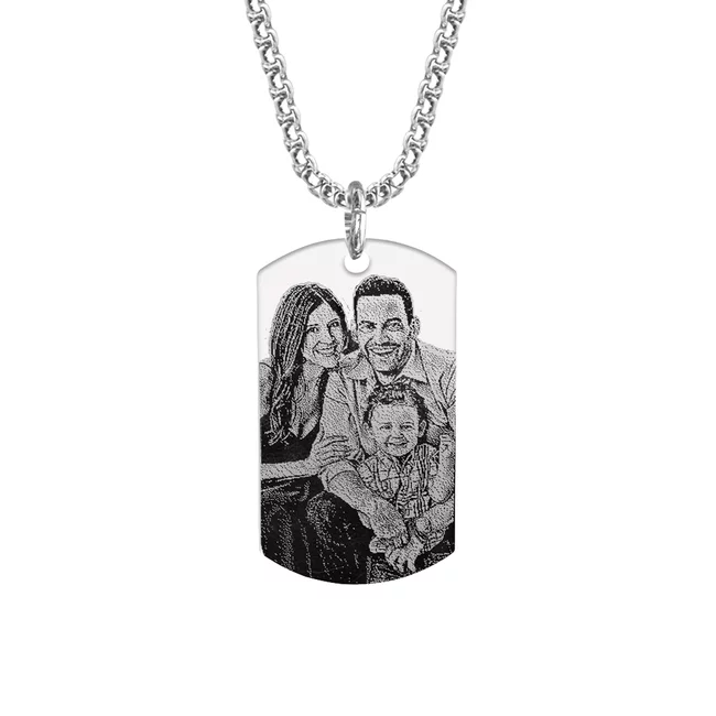 Colier placuta Army si lant masiv, Inox Premium hipoalergic,personalizata cu poza ( 43mm)