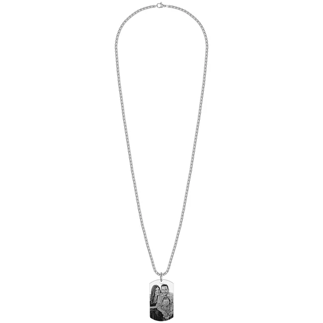 Colier placuta Army si lant masiv, Inox Premium hipoalergic,personalizata cu poza ( 43mm)