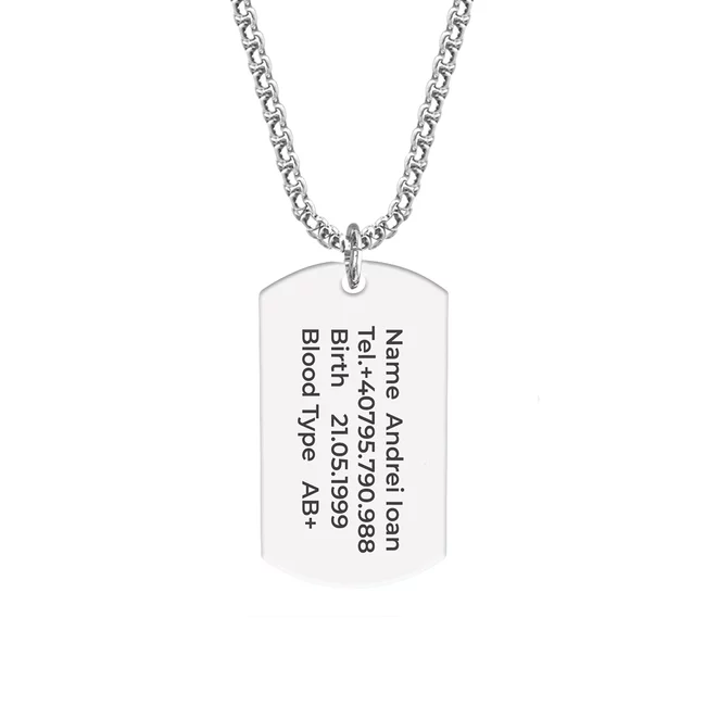 Colier placuta Army si lant masiv, Inox Premium hipoalergic,personalizata cu text( 43mm)