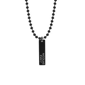 Colier placuta si lant, Inox Premium hipoalergic, gravura text, finisaj obsidian ( 41mm)