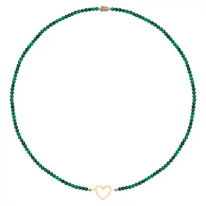 Colier reglabil Aur 14K Premium dama - snur, malachit si inima (14 mm)