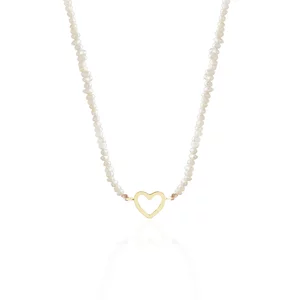 Colier reglabil Aur 14K Premium dama - snur, perle de cultura si inima (14 mm)