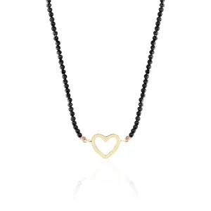 Colier reglabil Aur 14K Premium dama - snur, spinel si inima (14 mm)