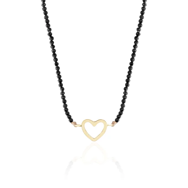 Colier reglabil Aur 14K Premium dama - snur, spinel si inima (14 mm)