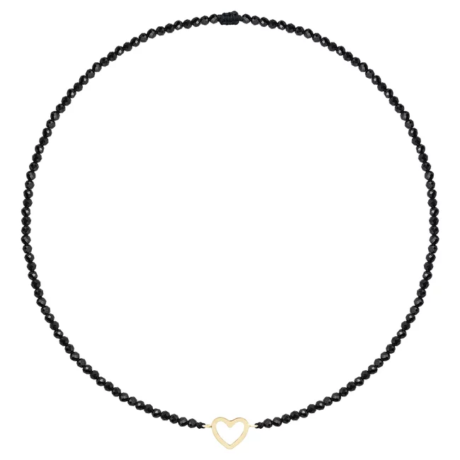 Colier reglabil Aur 14K Premium dama - snur, spinel si inima (14 mm)