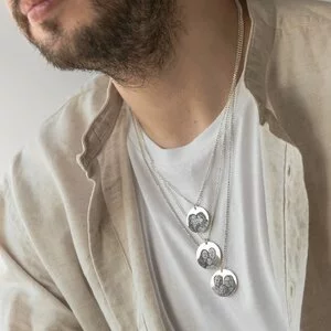 Lant Argint barbat, banut 22 mm, personalizat cu poza (lant Beads)